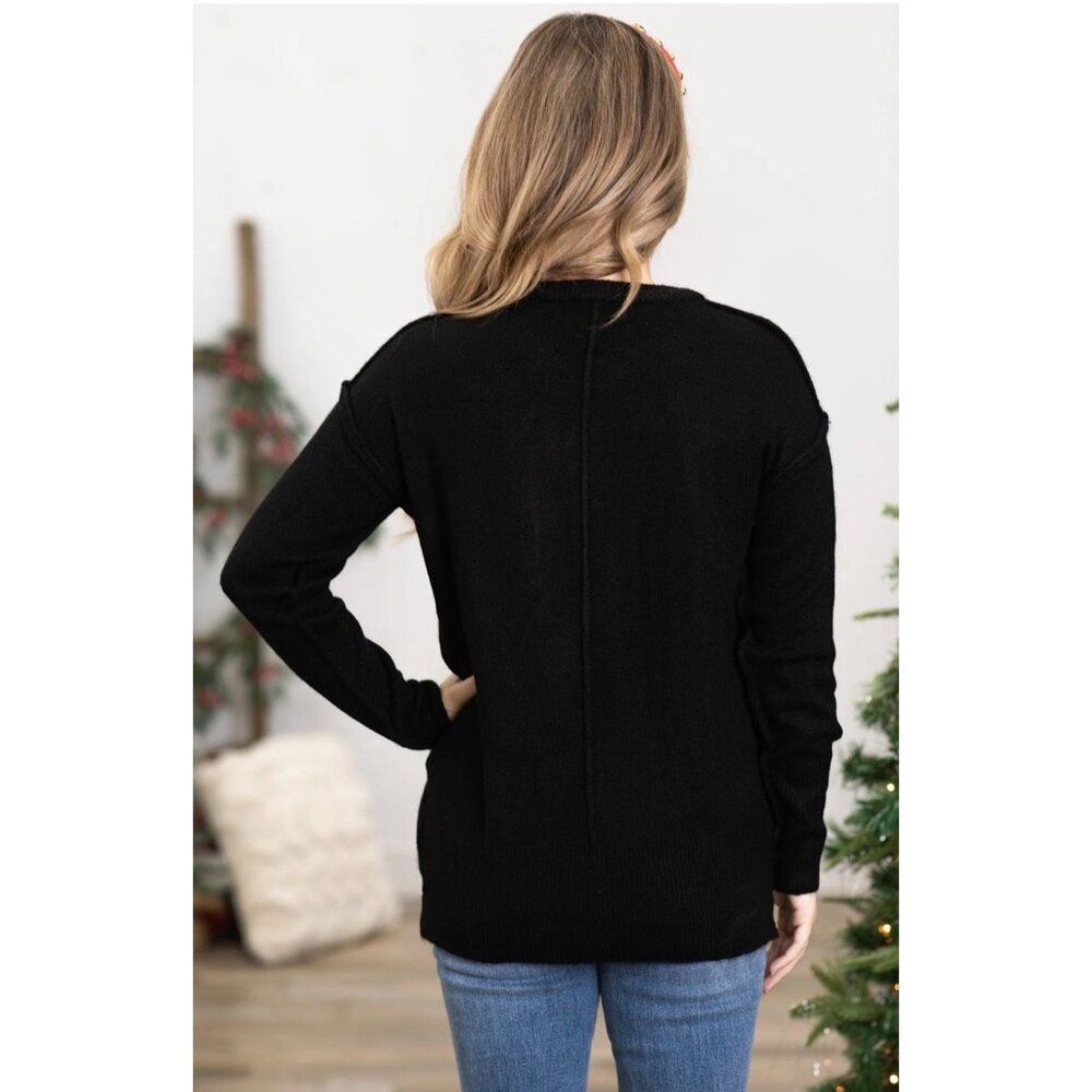 NEW Zenana High Low Sweater With Pocket Detail Black Size L XL [jb] - Picture 3 of 8